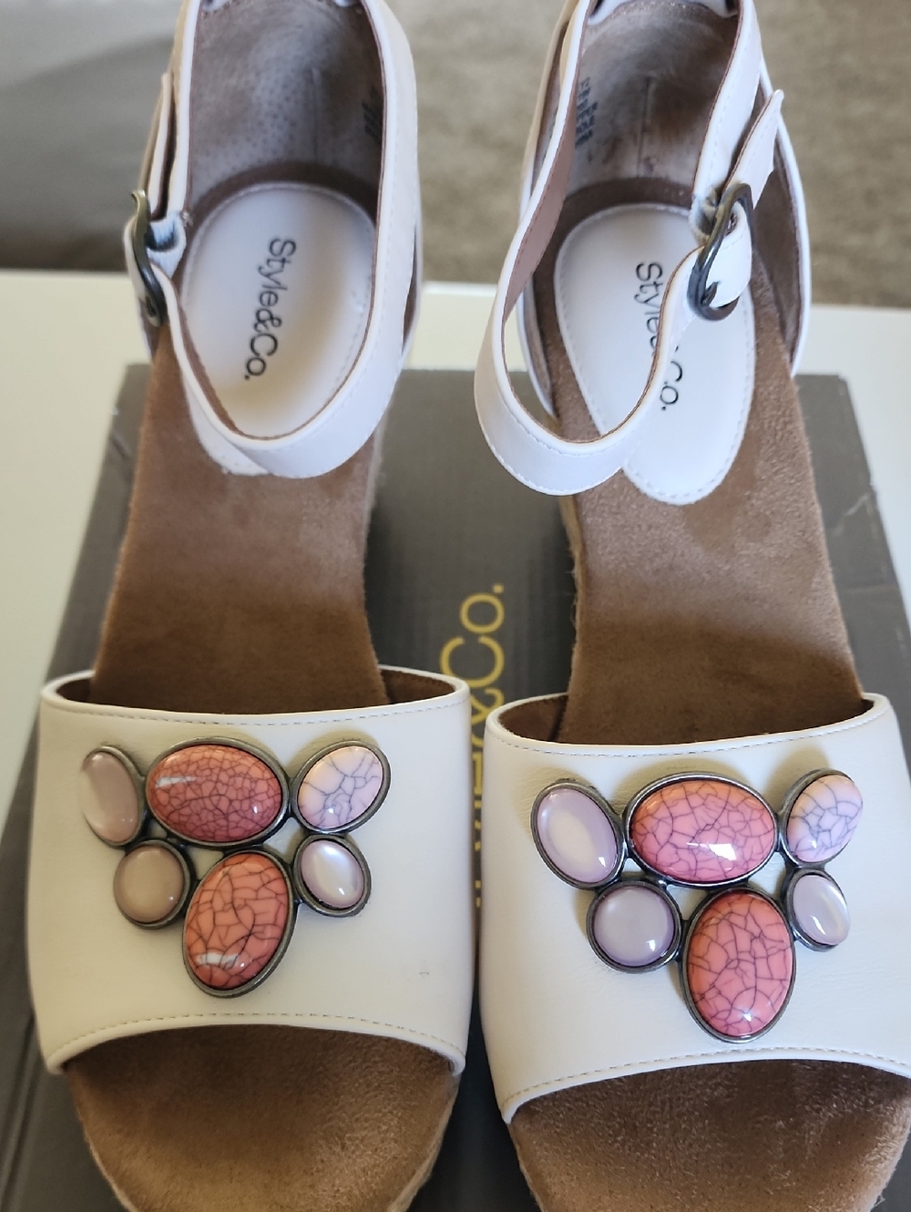 Style & Co. White Gem-Accent Women's Wedge Sandals